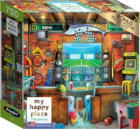 RoseArt - My Happy Place - Man Cave - 750 Piece Jigsaw Puzzle for Adults