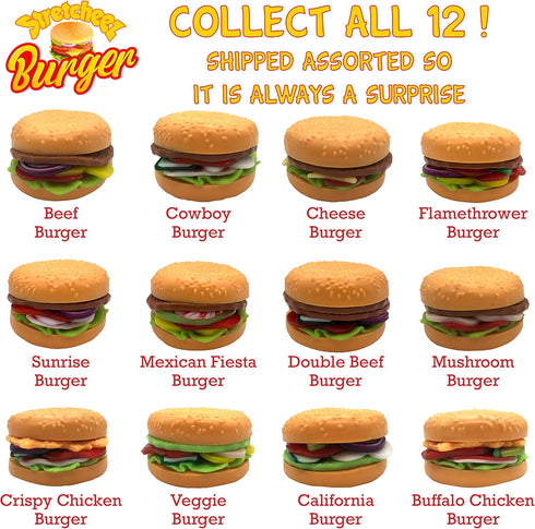 Stretcheez Hamburger Play Food for Kids, Stretchy Pretend Food & Toppings, Mix & Match Sets for Role Play