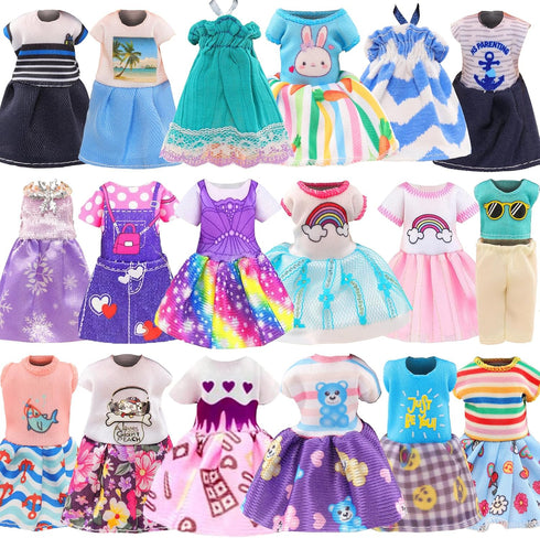 Miunana 21 PCS 5.3 Inch Girl Doll Clothes Dress Outfits and Shoes for Girl Doll Clothing with 4 Pairs of Shoes for 4-6 Inch Girl Dolls Clothes and Accessories Doll Top and Pants