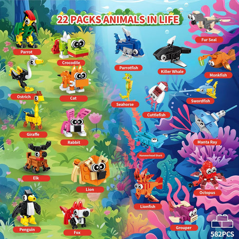 6 8 10 12, 22 Pack Set, Party Favors for Boys Girls Ages Animals Building Block Toy Stocking Stuffers Classroom Prizes