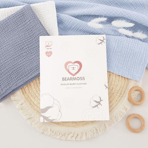 6 Pack 100% 23.6" 23.6" Bearmoss Muslin Burp Cloths for Baby, Cotton Soft Large Burping Cloths for Unisex, Boy, Girl, X