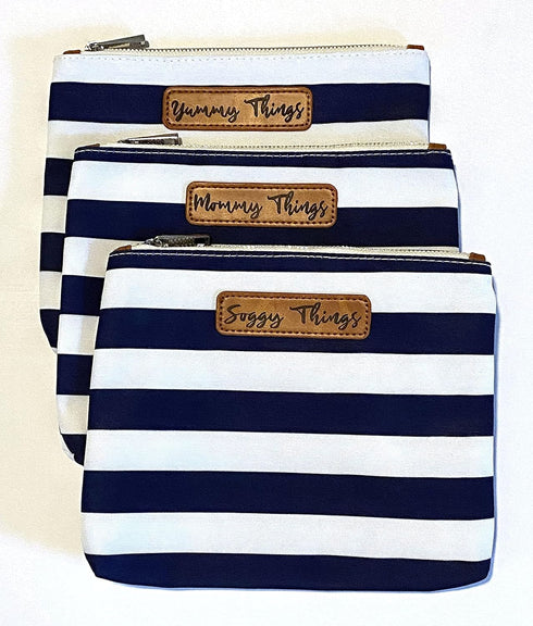 Orange Blossom Diaper Bags Set 4 Stylish Diaper Bag Organizing Pouches - XL of Navy and White Striped Canvas Diaper Bag
