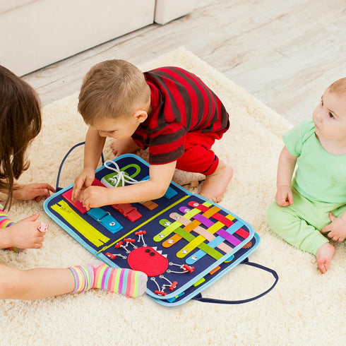 Busy Book for Toddlers - Montessori Busy Board with Sensory Activities for Learning Fine Motor Skills, Travel Toys