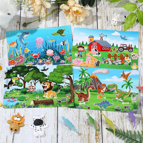 Spakon 32 Sheets Scene Stickers for Kids - DIY Animal Mix and Match Stickers for Birthday Party Favor.