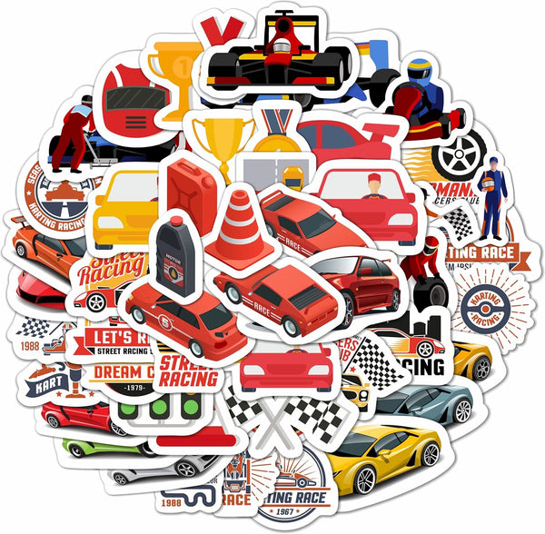 100Pcs Race Car Stickers for Kids, Racing Decals and Party Favors for Race Car Birthday Decorations