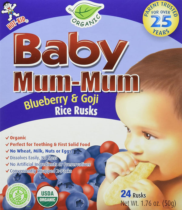 Hot-Kid Baby Mum-Mum Rice Rusks, Blueberry & Goji, 1.76 Ounce