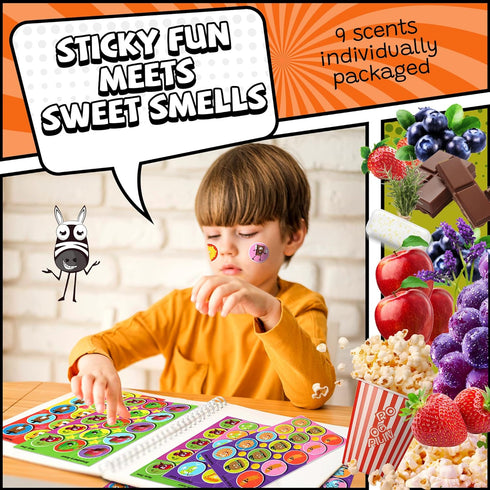 HORIECHALY Smelly Stickers Scratch and Sniff for Kids, 9 Scents 36 Sheets, Classroom Decoration