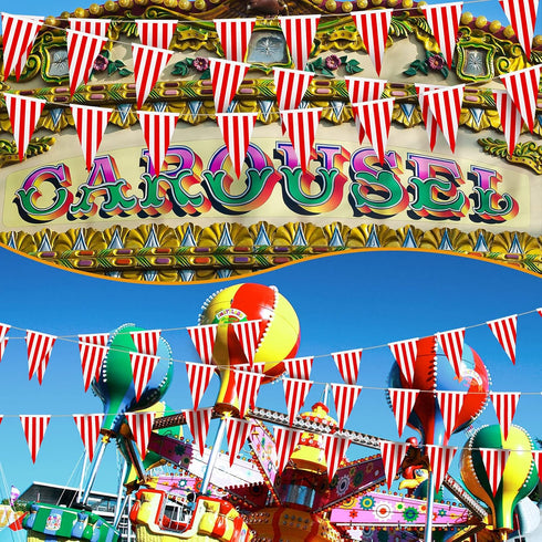 328ft 200 Pcs Carnival Circus Party Decorations - Red and White Striped Pennant Banner Flags for Celebration