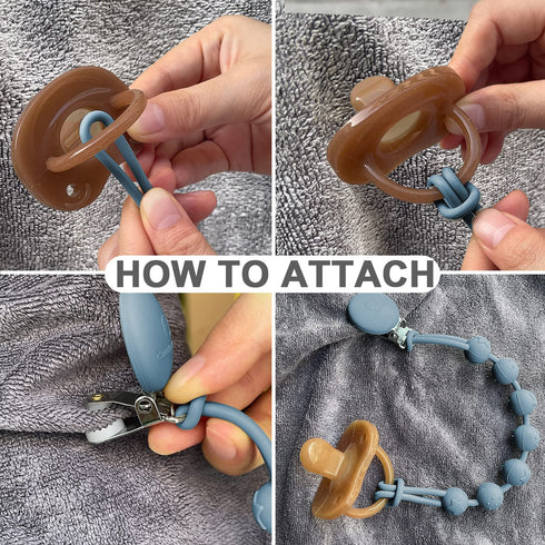 Pack 4 (0-6m) Cuddle Campus Silicone Pacifier Clip Holder with One Piece Design,Soft Flexible Binky Clips with Texture