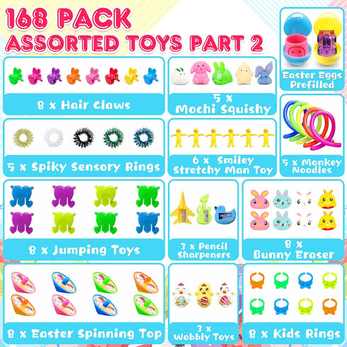 336 168 Packs 168 LINAYE PCS Prefilled Easter Eggs Bulk with Toys Inside - Pre Filled Stuffed Eggs with Party Favors