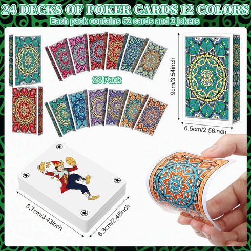 Zubebe 24 Pack Playing Cards - Vibrant Colors Mandalas Theme Poker Size Standard Index Playing Cards for Card Activities