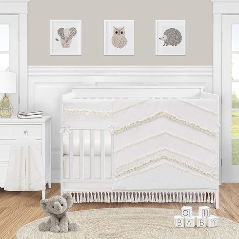 Sweet Jojo Designs Ivory Gender Neutral Boho Bohemian Girl Boy Baby Nursery Crib Bed Skirt Dust Ruffle - Solid Color