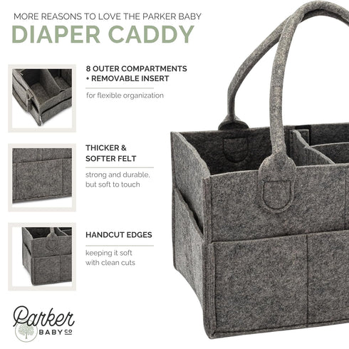 Large Charcoal Diaper Caddy - Stylish Nursery Storage & Car Organizer