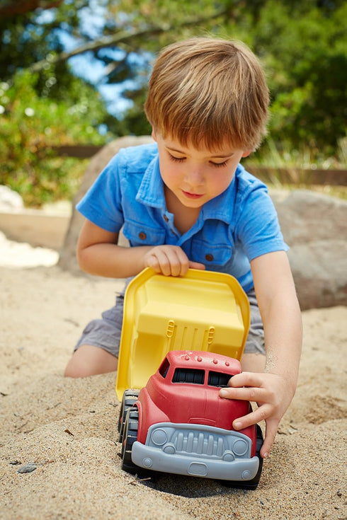 Green Toys Dump Truck, Red/Yellow CB - Pretend Play, Motor Skills, Kids Toy Vehicle. No BPA, phthalates, PVC.