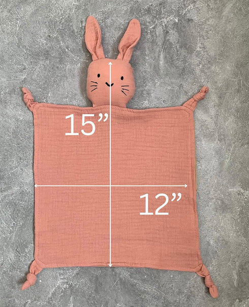 Leyl&Ari Organic Muslin Lovey Blanket | Cotton Bunny Security Blanket for Boys and Girls (Dusty Rose)