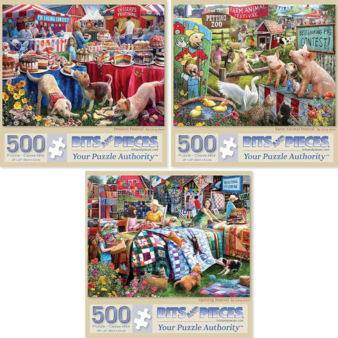 Bits and Pieces Value Set of Three Jigsaw Puzzles for Adults Desserts,