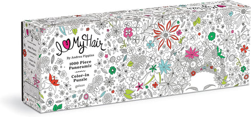 Andrea Pippins Flowers in Your Hair Color-in 1000 Piece Panoramic Puzzle from Galison - Once Complete Color in The 39" x 14" Landscape Puzzle, Thick & Sturdy Pieces, Challenging Activity for Adults