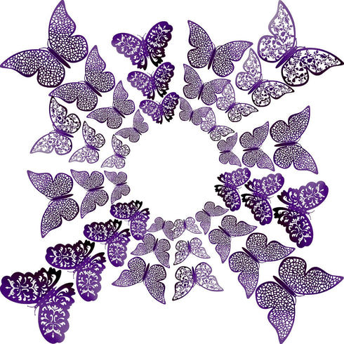 72 Pieces 3D Butterfly Wall Decals - Decorative Stickers in 3 Sizes for Home, Nursery, and Kids Room Decor (Purple)