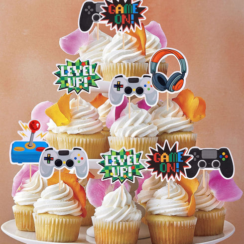 36 PCS Assembled Video Game Cupcake Toppers Game On Controllers for Kids Birthday Party Decorations