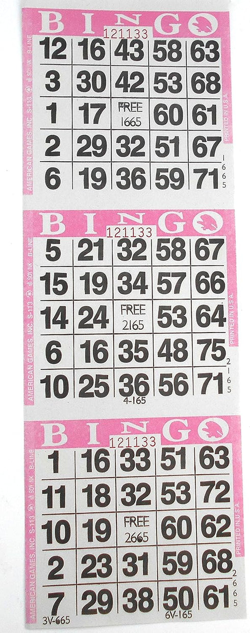 3 on Pink Bingo Paper Cards - 1000 sheets - 3000 cards