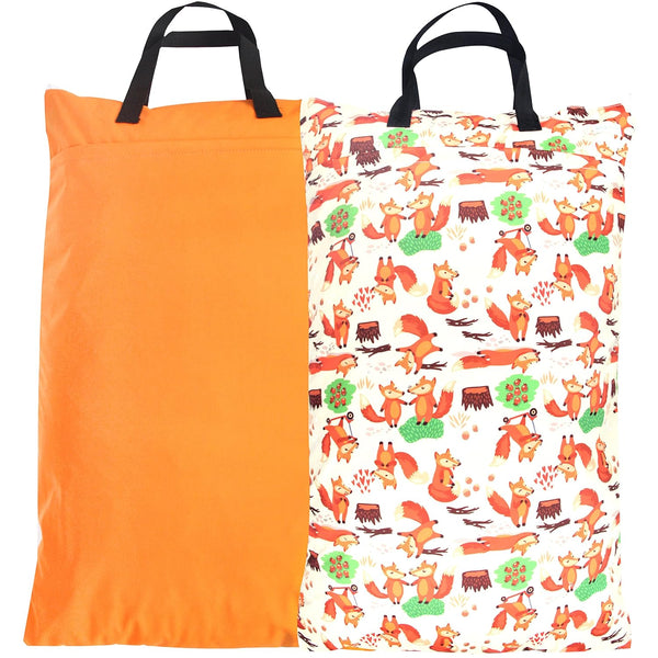 wegreeco Reusable Hanging Wet Dry Cloth Diaper Bag (Orange, Fox)