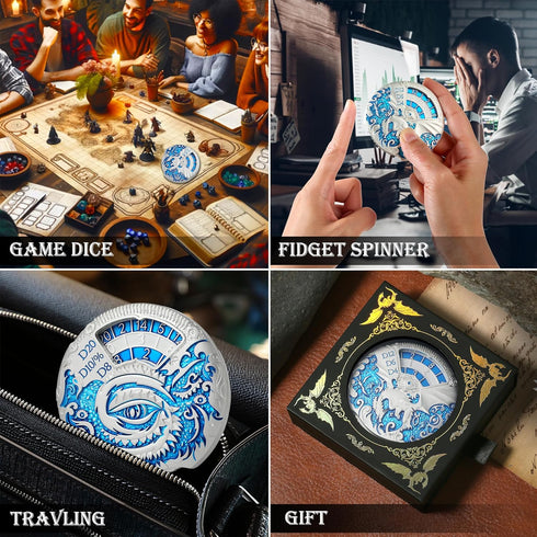 7-in-1 Set DND Dice DNDND Dragon Roulette Spinner D&D Dice Spinner Metal DND Dice with Luxurious Gift Box for Dungeons
