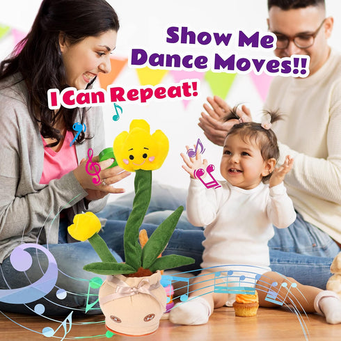 Cuteoy Talking Tulips Plush Toy Repeats What You Say Dancing Walking Mimicking Twisting Stuffed Animal Musical Electric