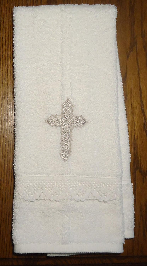 Integrity Designs Baby Baptism Towel with Cross Embroidery and Lace