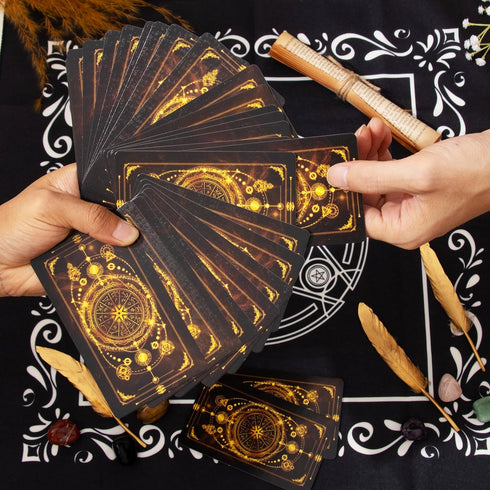 78 Set SUGEYA Tarot Cards with Guide Book, Black Tarot Deck Gift with Tarot Cloth, Chakra Stones and More, Tarot Cards