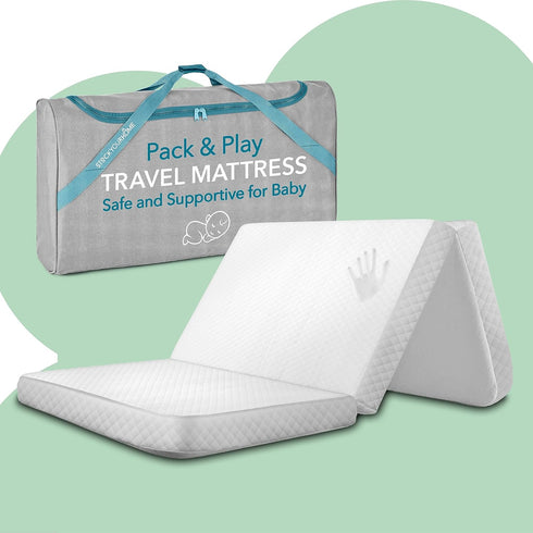 Foldable Travel Pack n Play Mattress Pad with Bag, Waterproof Portable Mini