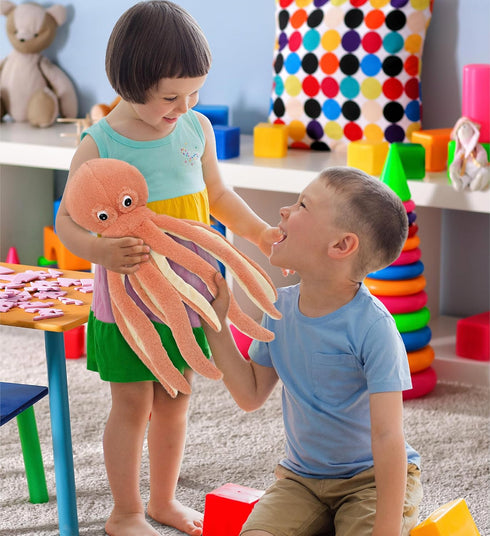 DolliBu Orange Octopus Super Soft Stuffed Animal, Cute Realistic Plush Toys for Girls, Boys, Adults - 15 Inches
