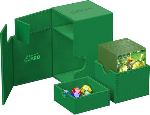 Ultimate Guard Flip 'n' Tray 100+ Deck Case for 100 Double-Sleeved TCG Cards + Dice Tray, Green