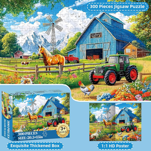 300 8-10,Challenging Gift,20.5 15 Pieces Puzzles for Adults,Farm Animals Puzzles for Adults,Large Piece Puzzle