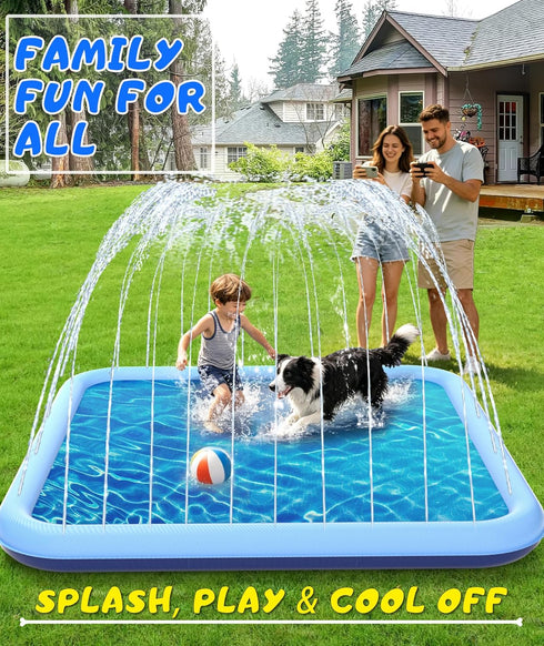 155"- 110.24" Summer 3 EPN Splash Pad, Size Extra Large Sprinkler Play Mat for Dogs & Kids, Thicker Wading Pool Outdoor