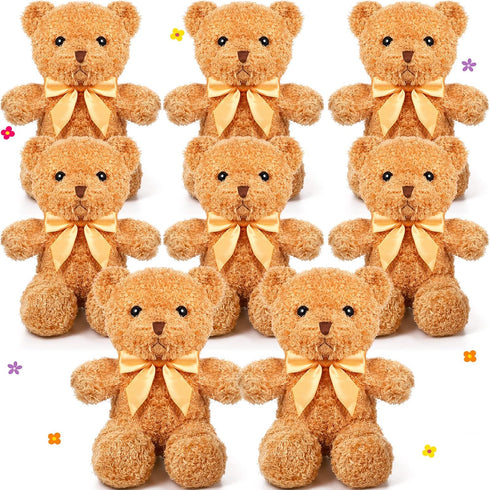 8 Packs Cute Bear Stuffed Animals, 12 Inch Soft Plush Bears with Bow Ties for Kids Birthday Party Gift Favors