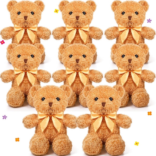 8 Packs Cute Bear Stuffed Animals, 12 Inch Soft Plush Bears with Bow Ties for Kids Birthday Party Gift Favors