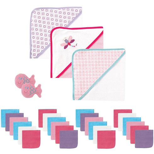 Luvable Friends Baby Hooded Towel, Washcloth and Toy Set, 29 Piece, Pink