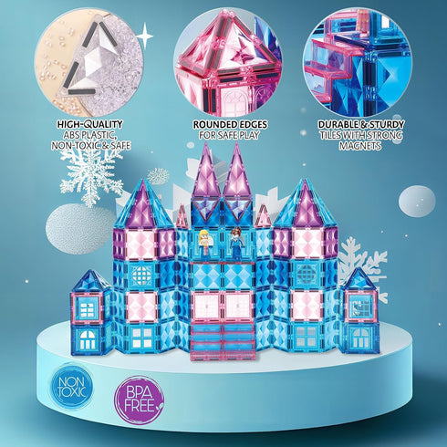 Frozen Magnetic Tiles 110 PCS, Princess Castle Magnetic Blocks, Birthday Gift Ideas for Girls with Carrying Case