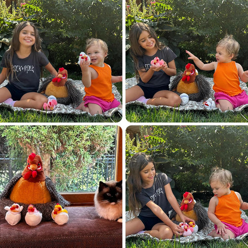 Egg Laying Hen Chicken Stuffed Animal Plush Toys, Stuffed Chicken with Baby Chicks and Coop, Kids Chicken Toys for