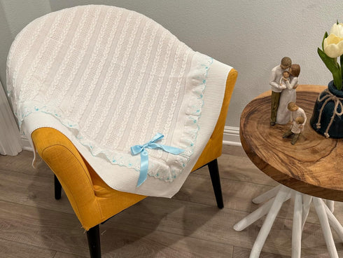 Creaciones Huerta 37'' 39'' Knitted Receiving Baby Blanket for Newborn Boys and Girls Swaddle Soft Crib Stroller - Made