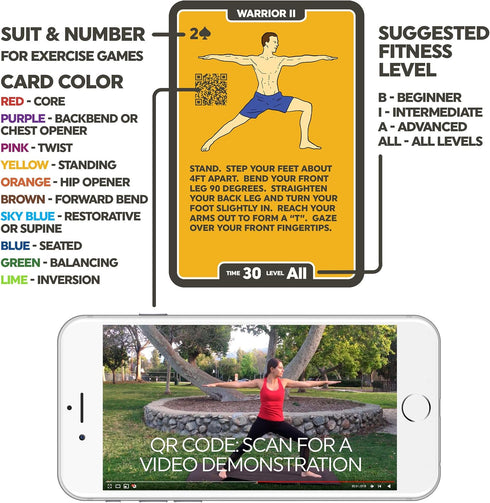 Yoga Exercise Cards, Designed by Certified Yoga Instructor, Video Instructions Included, Beginner to Advanced Poses and