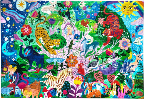 100 eeBoo Piece Puzzle for Kids - Tree of Wildlife Children's Puzzle Nature Themed, Large Pieces for Small Hands