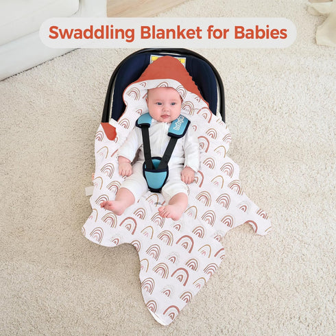 Miracle Baby 3/5-Point 35" 35" Car Seat Blanket for Babies, Lightweight Cotton Swaddle Blanket with Harness, Soft Minky