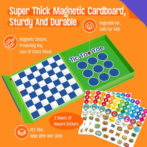 2 1 Set, 59 3+ in Checkers Magnetic Game Board -Checkers & Tic-Tac-Toe, Thick Foam Checker Road Travel Game with Reward