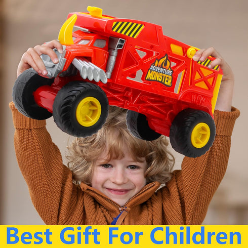 4-in-1 Monster Truck Transport Carrier Playset - Red Mover Rhino Toy Cars Hauler Set for Kids 3+