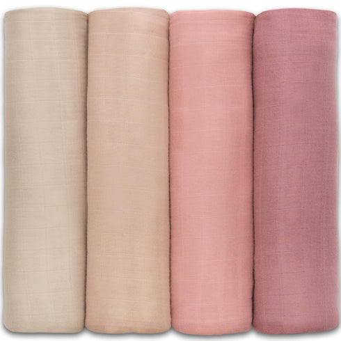 Set Soft Mauve Muslin Burp Cloths & Swaddle Blankets
