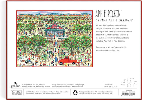 Galison 1000 Piece Puzzle - Michael Storrings Apple Pickin', 27" x 20" Beautifully Illustrated