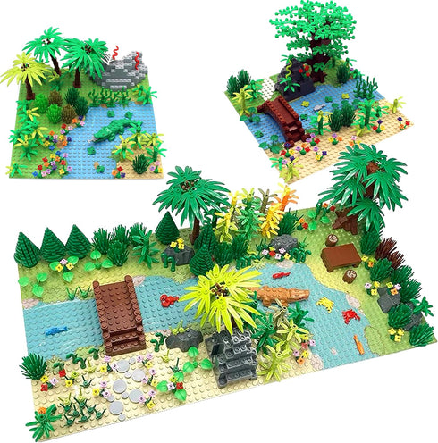 6 Pack Grassland Rivers Pattern Baseplate, 10" x 10", Building Brick Base Plate for Kids Toy