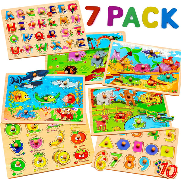 WOOODLIFY 7 Pack Wooden Puzzles for Toddlers 2 3 4 5 Years Old
