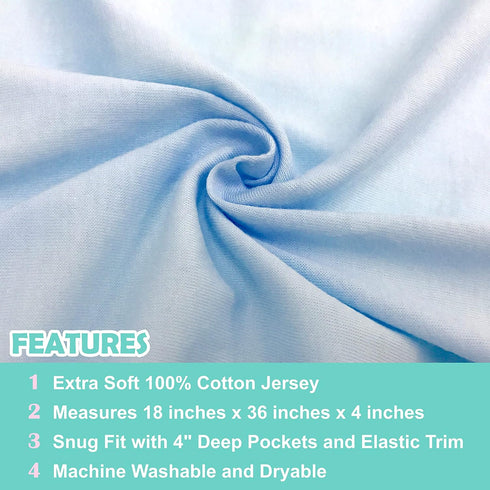 American Baby Company 2 Pack 100% Natural Cotton Fitted Cradle/Bassinet Sheets 36" x 18" - Blue